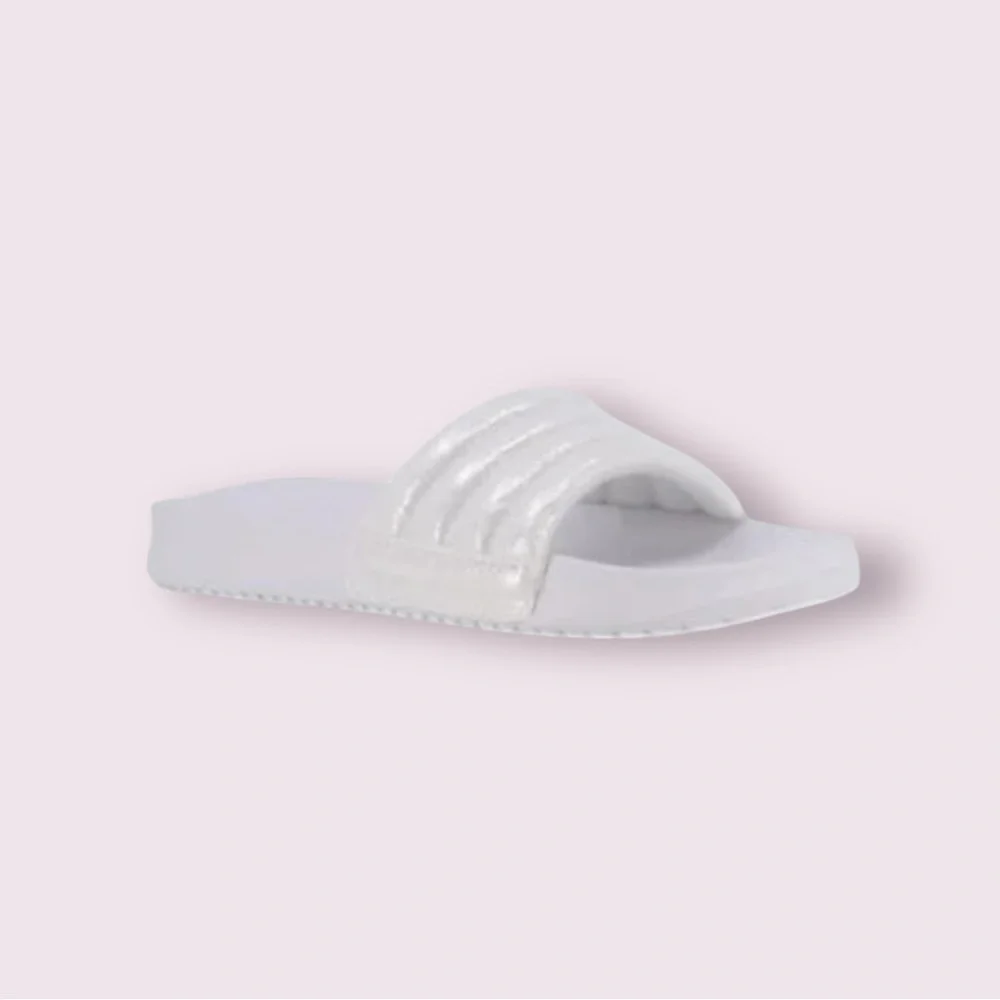 New Sugar Girls White Iridescent Slide Sandals Beach Vacation Resortwear‎ Summer